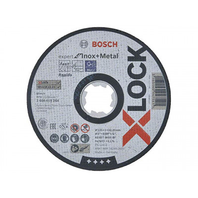 Круг отрезной 125х1.0x22.2 мм для нерж. стали X-LOCK Expert for Inox + Metal BOSCH ( прямой, подходит для всех типов УШМ)