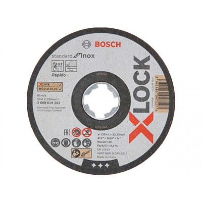Круг отрезной 125х1.0x22.2 мм для нерж. стали X-LOCK Standard for Inox BOSCH ( прямой, подходит для всех типов УШМ)