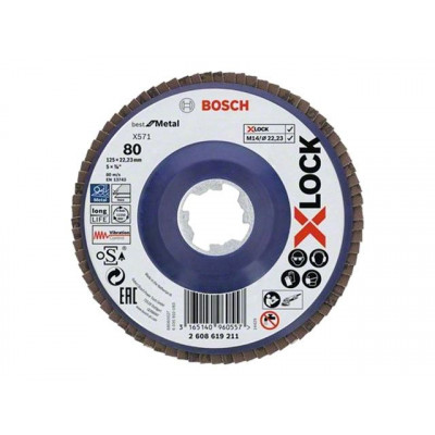 Круг лепестковый 125х22.2 мм G80 плоский BEST FOR METAL X-LOCK BOSCH 2608619211