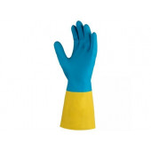 Перчатки К80 Щ50 неопреновые хозяйственно - промышленные, р-р 7/S, желто-голубые, JetaSafety (Хозяйствен., промышл. из неопрена, плотные, прочные,L=33 JNE7