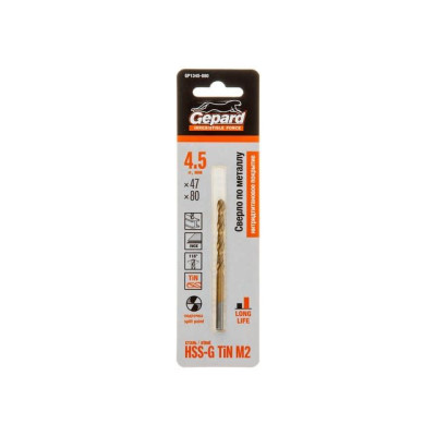 Сверло по металлу ц/х 4.5х47х80 мм HSS TIN GEPARD  GP1345-080